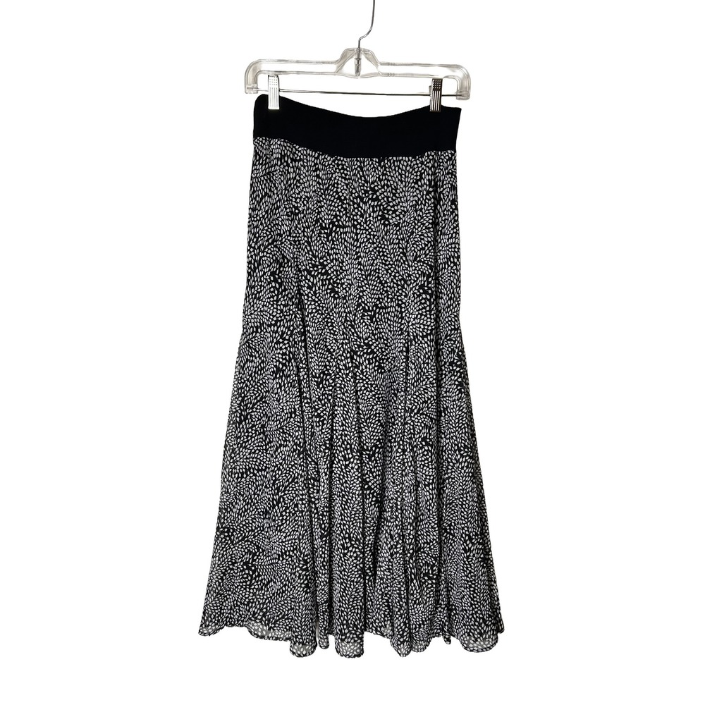 Lapis Maxi Skirt Black‎ White Print Elastic Waist Flowy Women's Size M